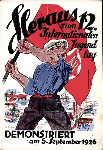 Ak Sowjetische Propaganda, Internationaler Jugendtag, Demonstration, 05.09.1926