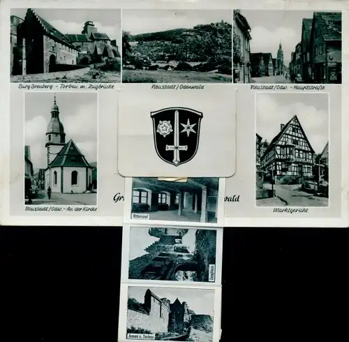 Leporello Ak Neustadt Breuberg Odenwald, Ort, Marktgericht, Kirche, Burg, Hauptstraße, Zeughaus