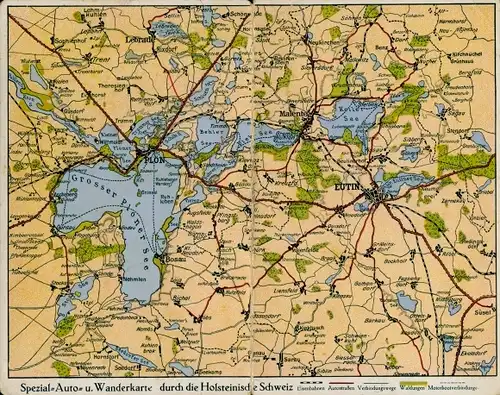 Landkarten Klapp Ak Plön in Holstein, Spezial Wander- u. Autokarte, Plöner See, Keller See