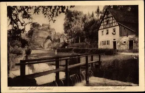 Ak Pottenstein in Oberfranken, Partie an der Püttlach, Wehr