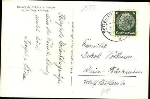 Ak Tüchersfeld Pottenstein im Kreis Bayreuth Oberfranken, Teilansicht des Ortes, Berg