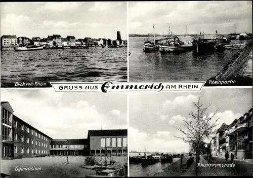 Ak Emmerich am Niederrhein, Rheinpartie, Gymnasium, Rheinpromenade