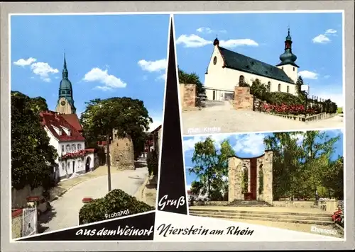 Ak Nierstein am Rhein, Frohnhof, Kirche, Ehrenmal