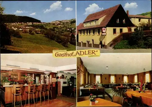 Ak Wilhelmsfeld bei Heidelberg, Gasthof Adler, aussen und innen, Ortsblick