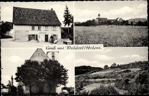 Ak Weildorf Haigerloch im Zollernalbkreis, Geschäft Norbert Huber, Panorama, Kirche