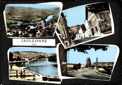 Ak Jaulgonne Aisne, Ortsansichten, Brücke, Totalansicht