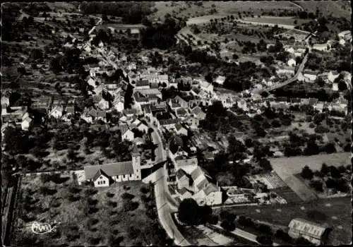 Ak Jaulgonne Aisne, L'Eglise, Le Bourg, Vue aerienne
