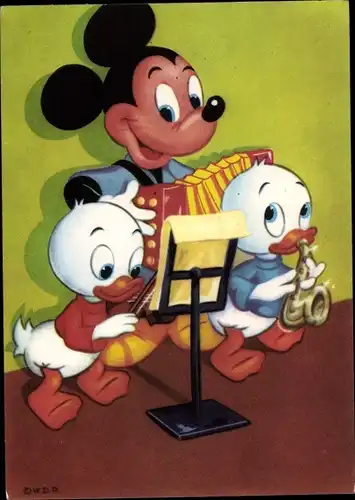 Künstler Ak Walt Disney, Comic, Micky Maus, Tick, Trick, Track