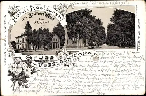 Litho Vossloch Bokholt Hanredder in Schleswig Holstein, Hotel und Restaurant zum grünen Wald