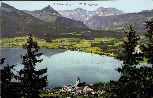 Ak St. Wolfgang im Salzkammergut Oberösterreich, Gesamtansicht, See
