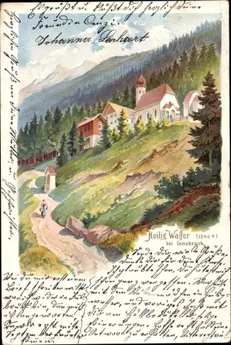 Künstler Litho Heilig Wasser Tirol, Ortspartie, Kirche