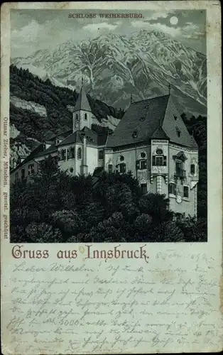 Mondschein Litho Innsbruck in Tirol, Schloss Weiherburg