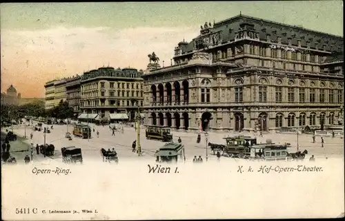 Ak Wien I. Innere Stadt, Opern-Ring, K. k. Hof-Opern-Theater, Straßenbahnen, Pferdebahnen