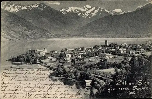 Ak Zell am See in Salzburg, Ort gegen die hohen Tauern