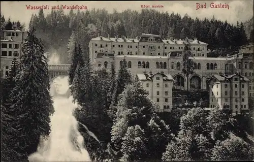 Ak Bad Gastein in Salzburg, Wasserfall, Wandelbahn, Hotel Austria