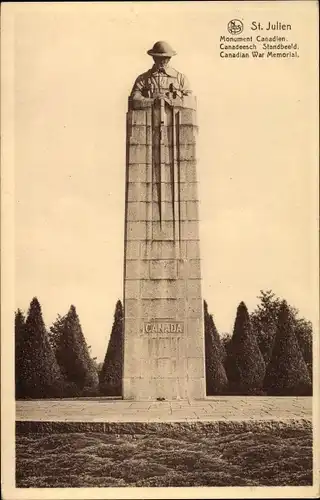 Ak St. Julien Langemarck Langemark Poelkapelle Westflandern, Canadian War Memorial