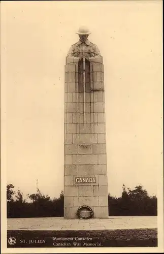 Ak St. Julien Langemarck Langemark Poelkapelle Westflandern, Canadian War Memorial
