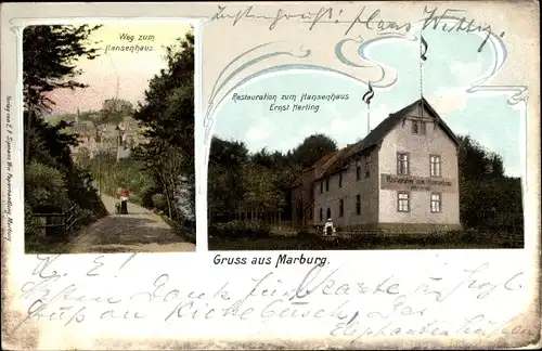 Ak Marburg an der Lahn, Restauration zum Hansenhaus, Wegpartie