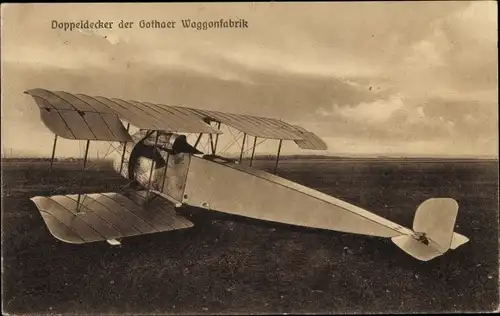 Ak Doppeldecker der Gothaer Waggonfabrik, Flugzeug