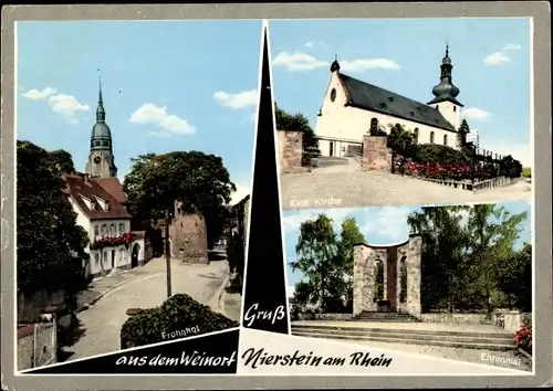 Ak Nierstein am Rhein, Frohnhof, Kirche, Ehrenmal
