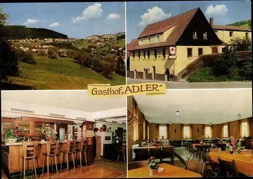 Ak Wilhelmsfeld bei Heidelberg, Gasthof Adler, aussen und innen, Ortsblick