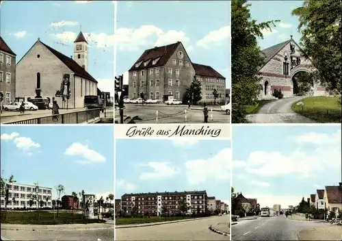 Ak Manching an der Donau Oberbayern, Straßenpartie, Ort, Kirche