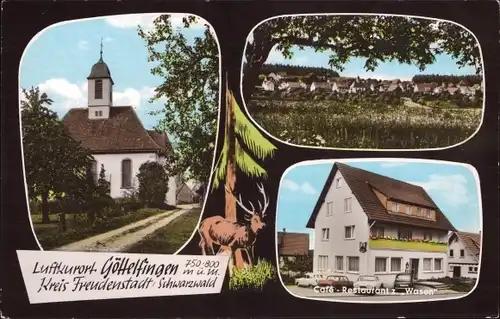Ak Göttelfingen Seewald im Schwarzwald, Pension Wasen, Gesamtansicht, Kirche