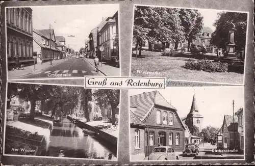 Ak Rotenburg an der Wümme, Kirchenstraße, Pferdemarkt, Kanal, Großestraße