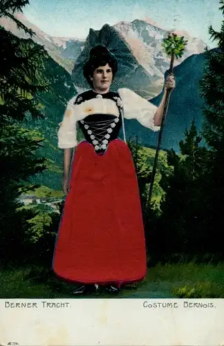 Stoff Präge Ak Berner Tracht, Costume Bernois