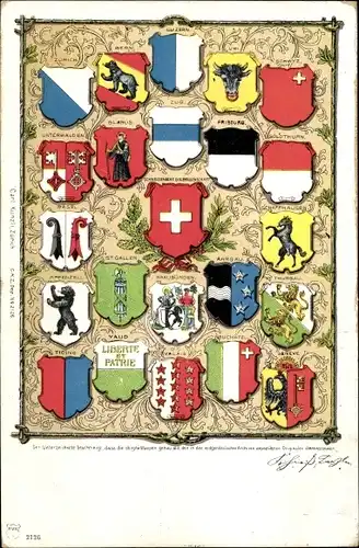 Ak Wappen der schweizerischen Kantone, Vaud, Appenzell, Zug, St. Gallen