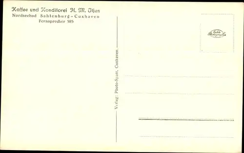 Ak Sahlenburg Cuxhaven in Niedersachsen, Kaffee und Konditorei, Außenansicht