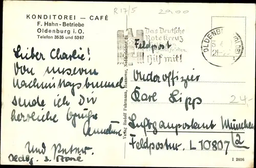 Ak Oldenburg in Niedersachsen, Konditorei Café F. Hahn Betriebe, Innenansicht