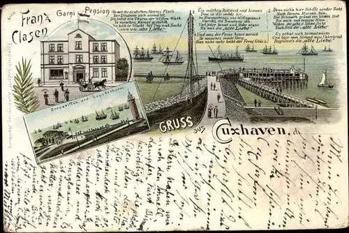 Litho Nordseebad Cuxhaven, Die alte Liebe, Seepavillon, Leuchtturm, Garni Pension