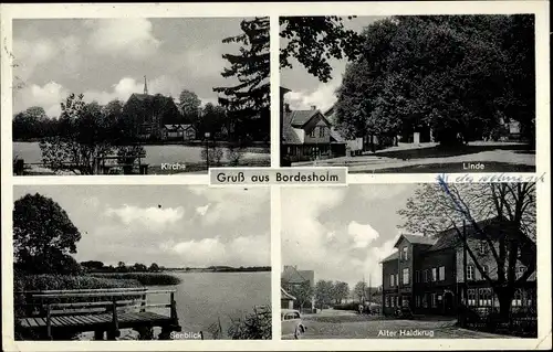 Ak Bordesholm in Holstein, Alte Haldkrug, Linde, Kirche, Seeblick