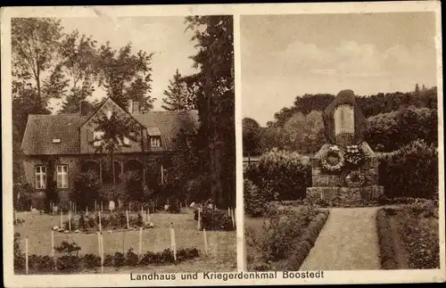Ak Boostedt in Schleswig Holstein, Landhaus, Kriegerdenkmal