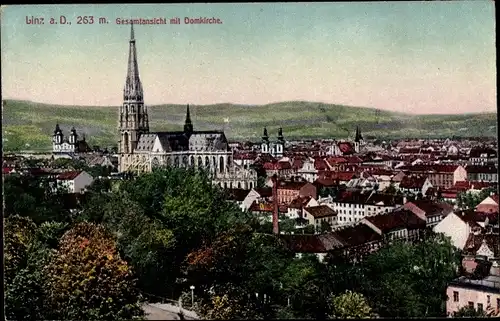 Ak Linz in Oberösterreich, Gesamtansicht, Domkirche