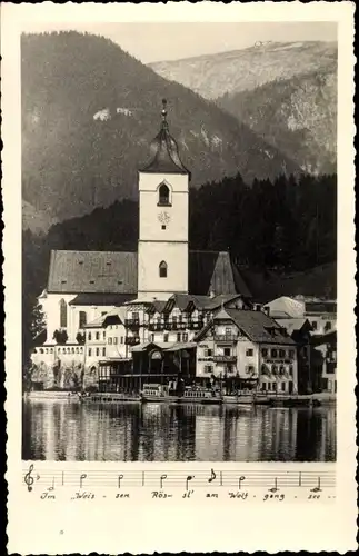 Ak St. Wolfgang im Salzkammergut Oberösterreich, Weißes Rössl mit Schafberg, Noten