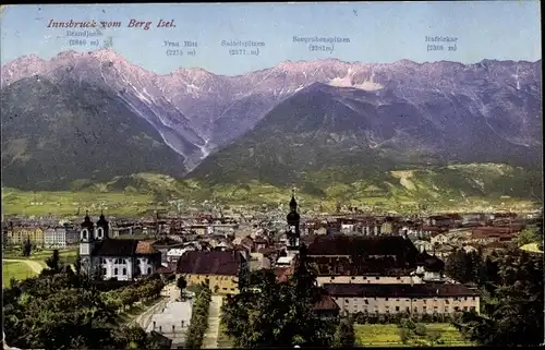 Ak Innsbruck in Tirol, Stadt vom Berg Isel aus gesehen, Frau Hitt, Sattelspitzen, Brandjoch