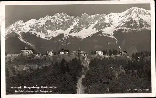 Ak Hungerburg Innsbruck Tirol, Mariabrunn, Hafelekarbahn, Seegrube