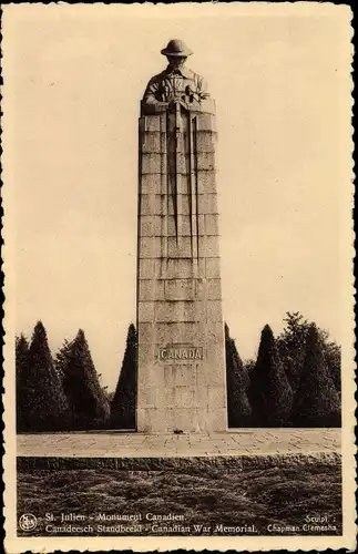 Ak St. Julien Langemarck Langemark Poelkapelle Westflandern, Canadian War Memorial