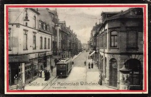 Passepartout Ak Wilhelmshaven in Niedersachsen, Marktstraße, Straßenbahn Linie 1