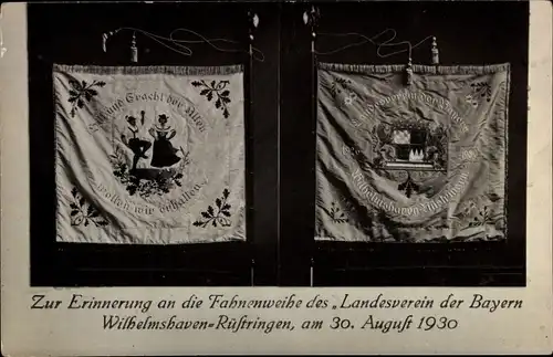 Ak Rüstringen Wilhelmshaven in Niedersachsen, Erinnerung Fahnenweihe Landesverein Bayern, 1930