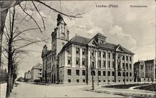 Ak Landau in der Pfalz, Handelsschule