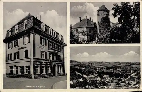 Ak Osterburken, Gasthaus zum Löwen, Stadtturm,Totale