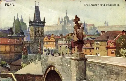 Künstler Ak Setelík, Jaroslav, Praha Prag, Karlsbrücke, Hradschin