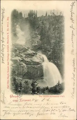 Ak Krimml in Salzburg, Unterer Krimmler Fall, Wasserfall