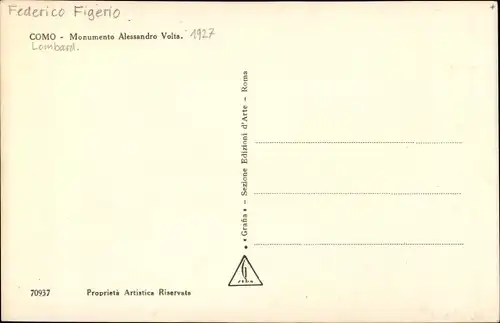 Ak Como Lombardia, Monumento Alessandro Volta, Federico Figerio