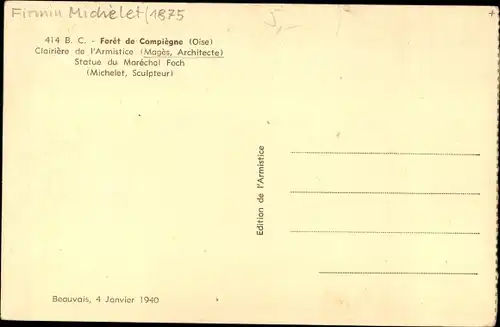 Ak Compiègne Oise, Foret, Clairiere de l'Armistice, Statue du Marechal Foch
