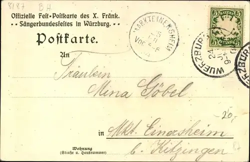 Ak Würzburg am Main Unterfranken, X. Fränkisches Sängerbundesfest, 23. - 25.07.1904