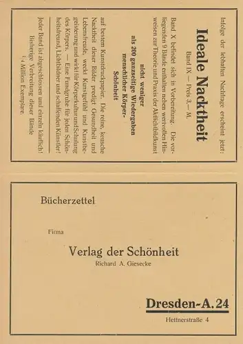 Künstler Ak Köhler, M., Bücherbestellkarte, Ideale Nacktheit, Verlag der Schönheit